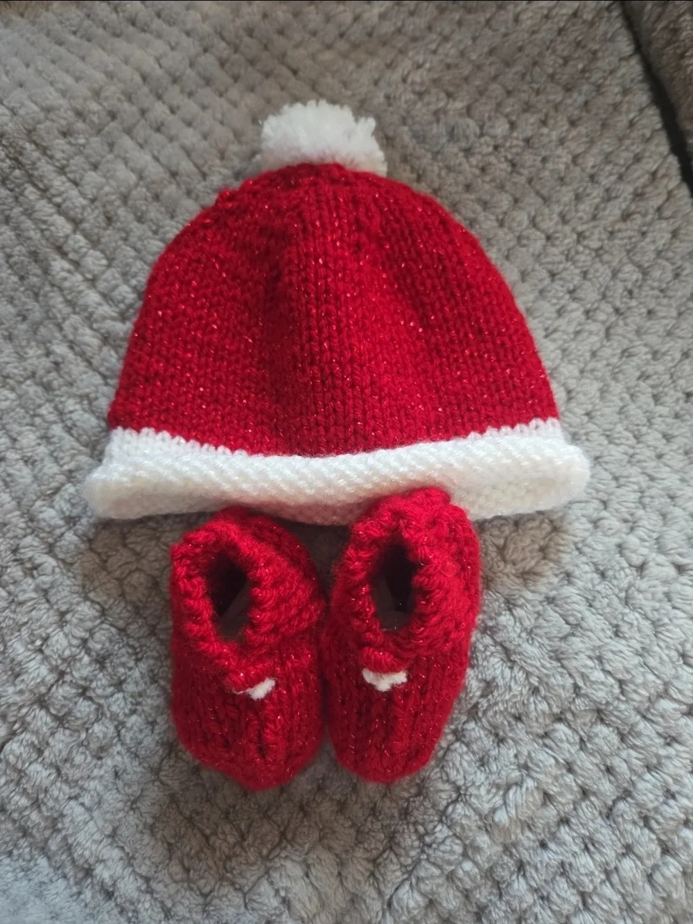 Handmade Christmas Santa Hat and Booties Set - NWOT